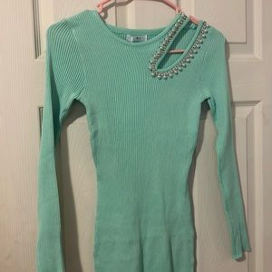 Small stretchy teal dress with pearls